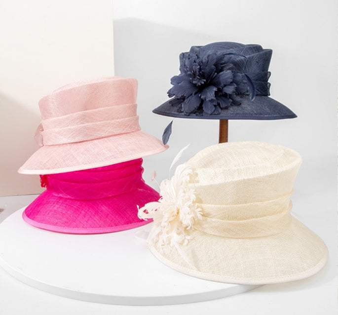 Small Brim Classic Dressy Hat with Feather Flower