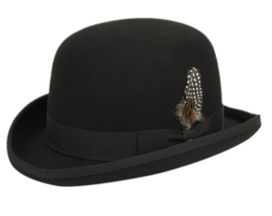 Round Crown Bowler Felt Stiff Fedora Derby Hats With Grosgrain Band L64