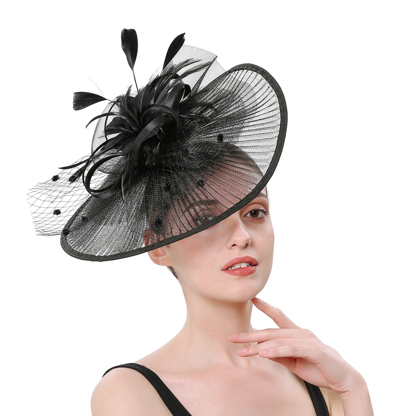 Women's Big Size Feather Round Chic Net Fascinator 5451