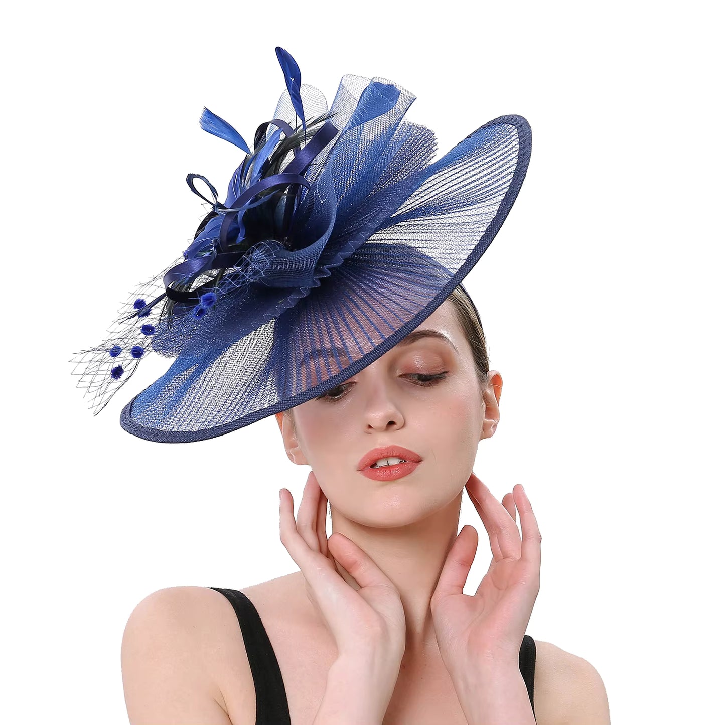 Women's Big Size Feather Round Chic Net Fascinator 5451