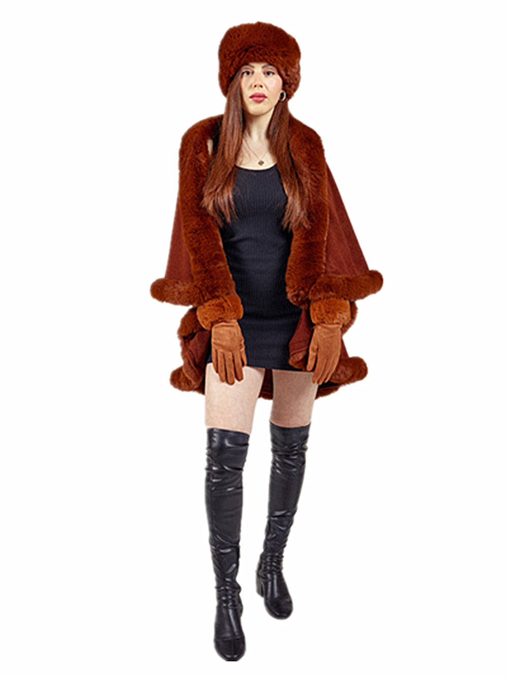 Women's Faux Fur Double Layer Poncho LP801