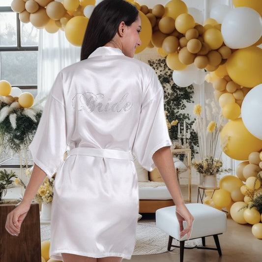 Wedding Satin Robe Thick Bride  Shower Party with Rhinestones