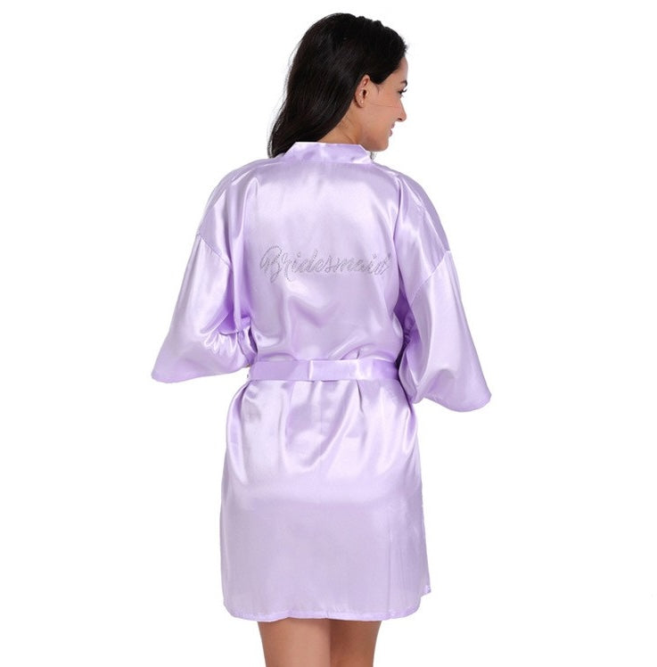 Wedding Bridesmaid Satin Robe Thick Shower Party with Rhinestones