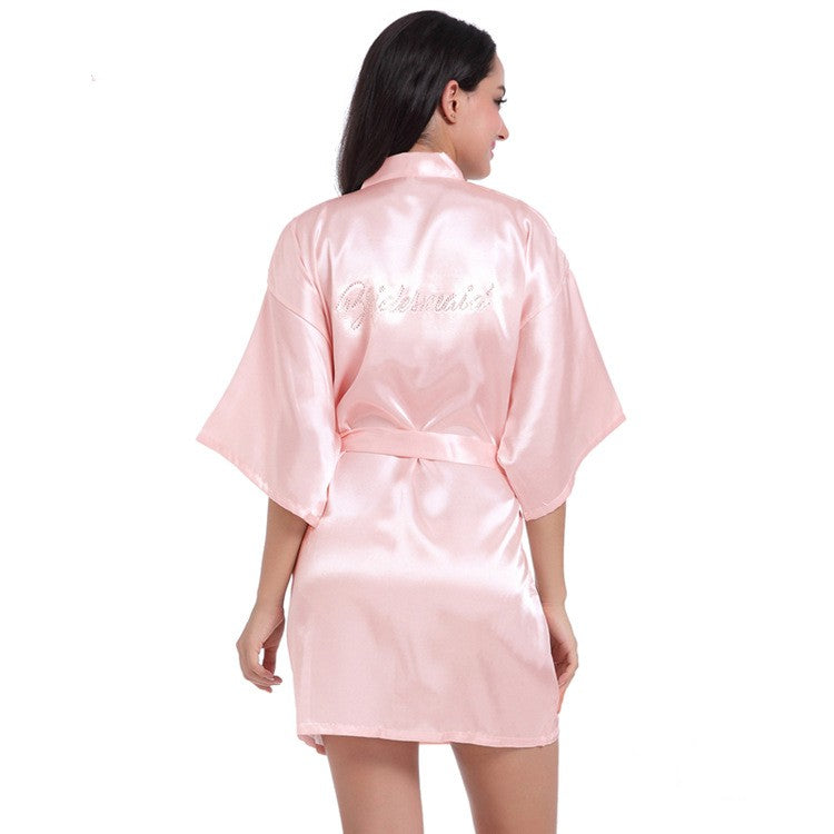 Wedding Bridesmaid Satin Robe Thick Shower Party with Rhinestones