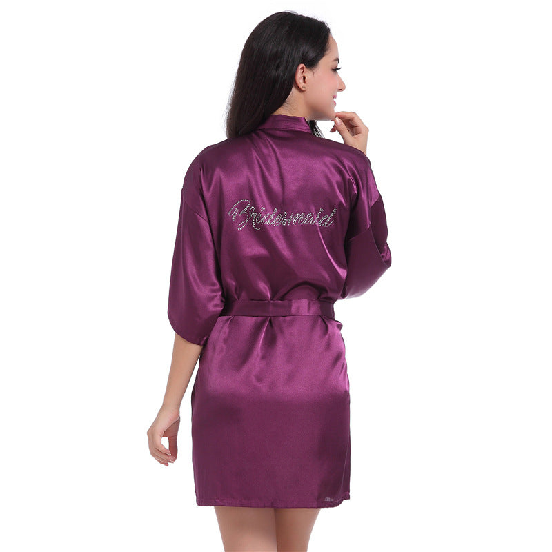 Wedding Bridesmaid Satin Robe Thick Shower Party with Rhinestones