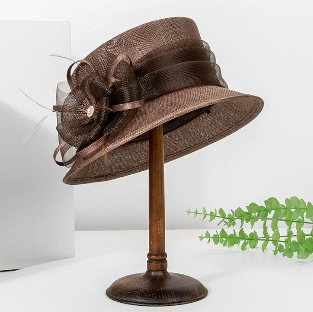 Cute Small Brim Church Hat Tea Party with Side Polyester Bow L 6010