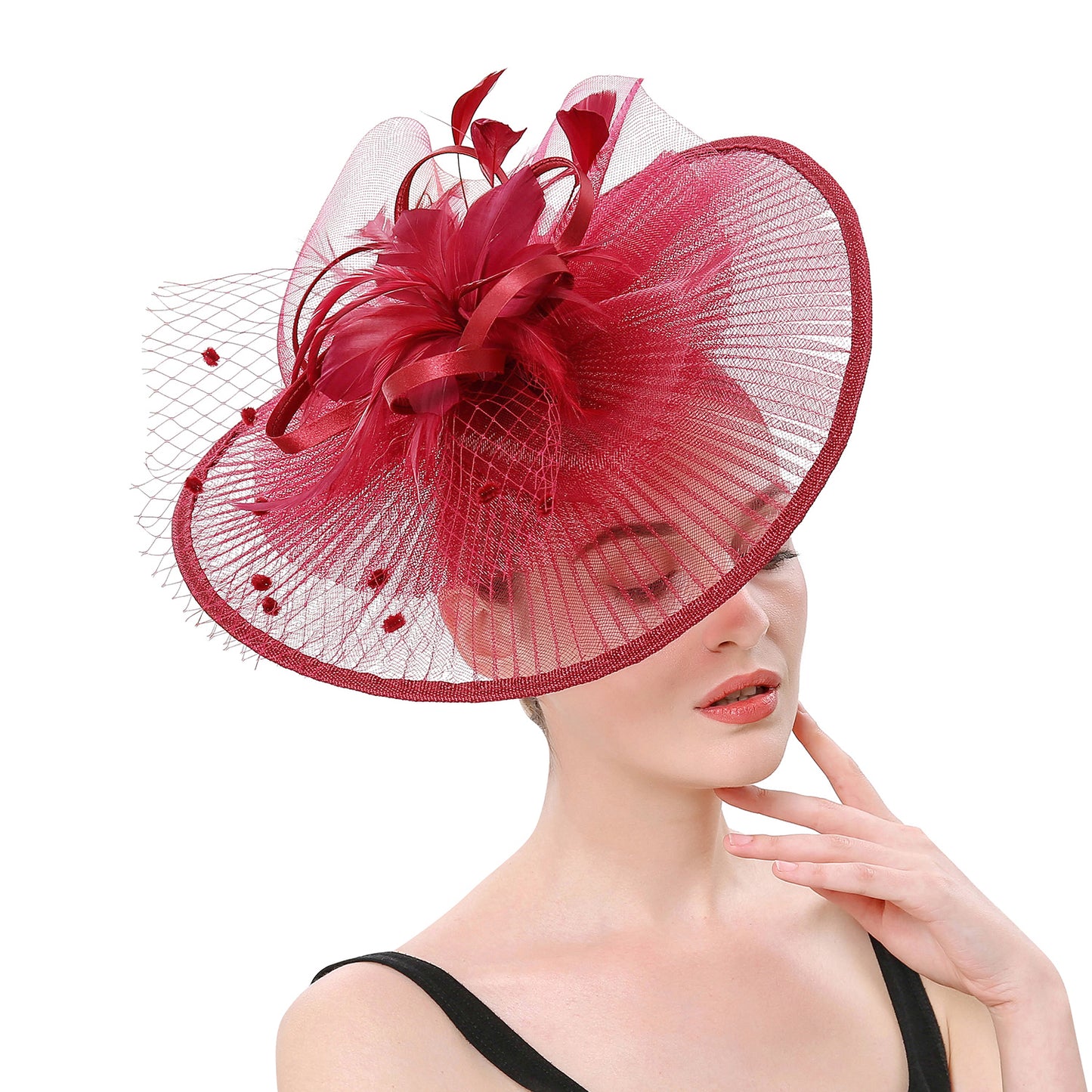 Women's Big Size Feather Round Chic Net Fascinator 5451
