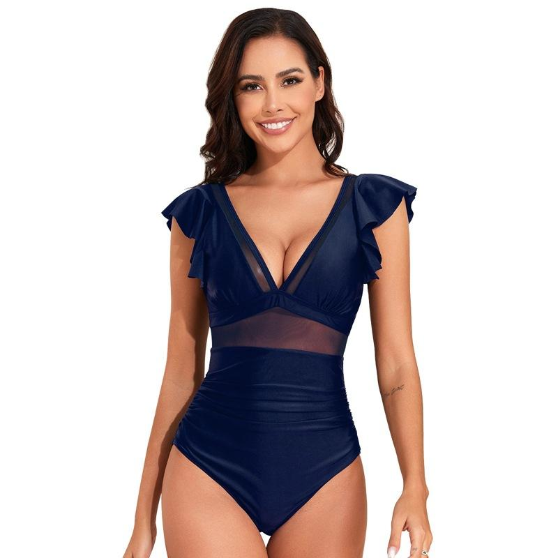 Women's Lace Trim Ruffles Bathing Suit