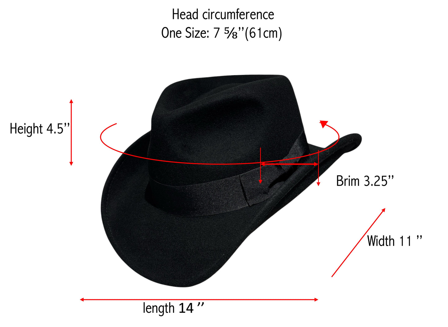 Men's 100% Wool Western Cowboy Hat Soft