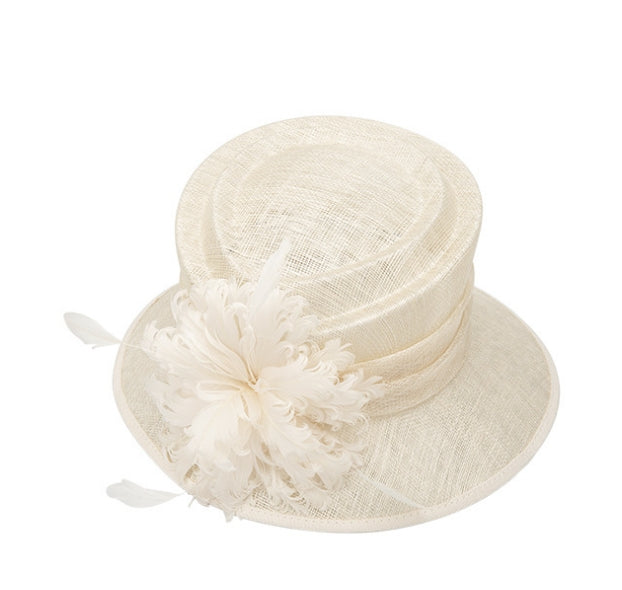 Small Brim Classic Dressy Hat with Feather Flower