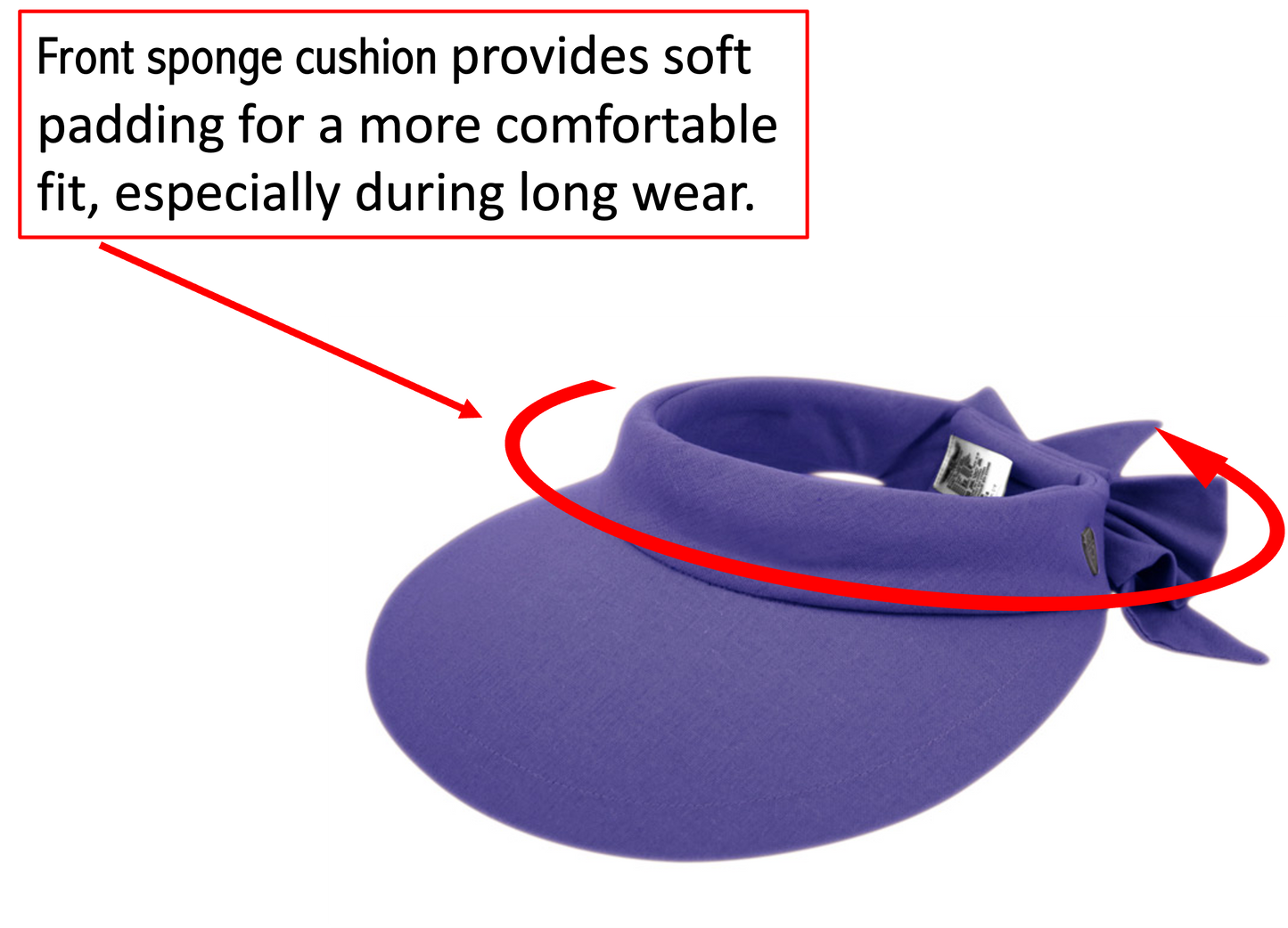 Women's Oversized Cotton Solid Color Visor 50+ Sun Protection With Back Bow 2722