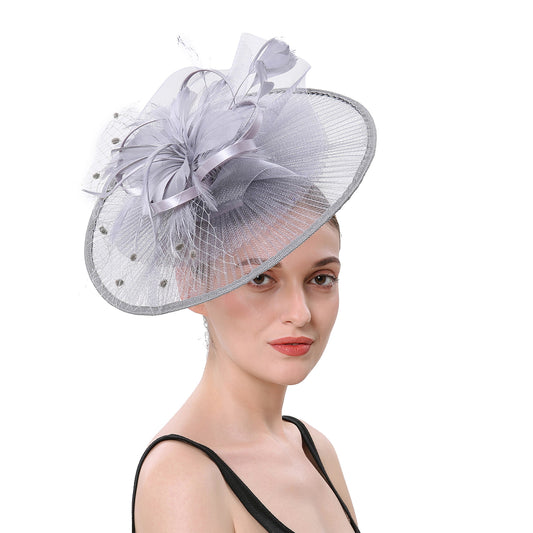 Women's Big Size Feather Round Chic Net Fascinator 5451