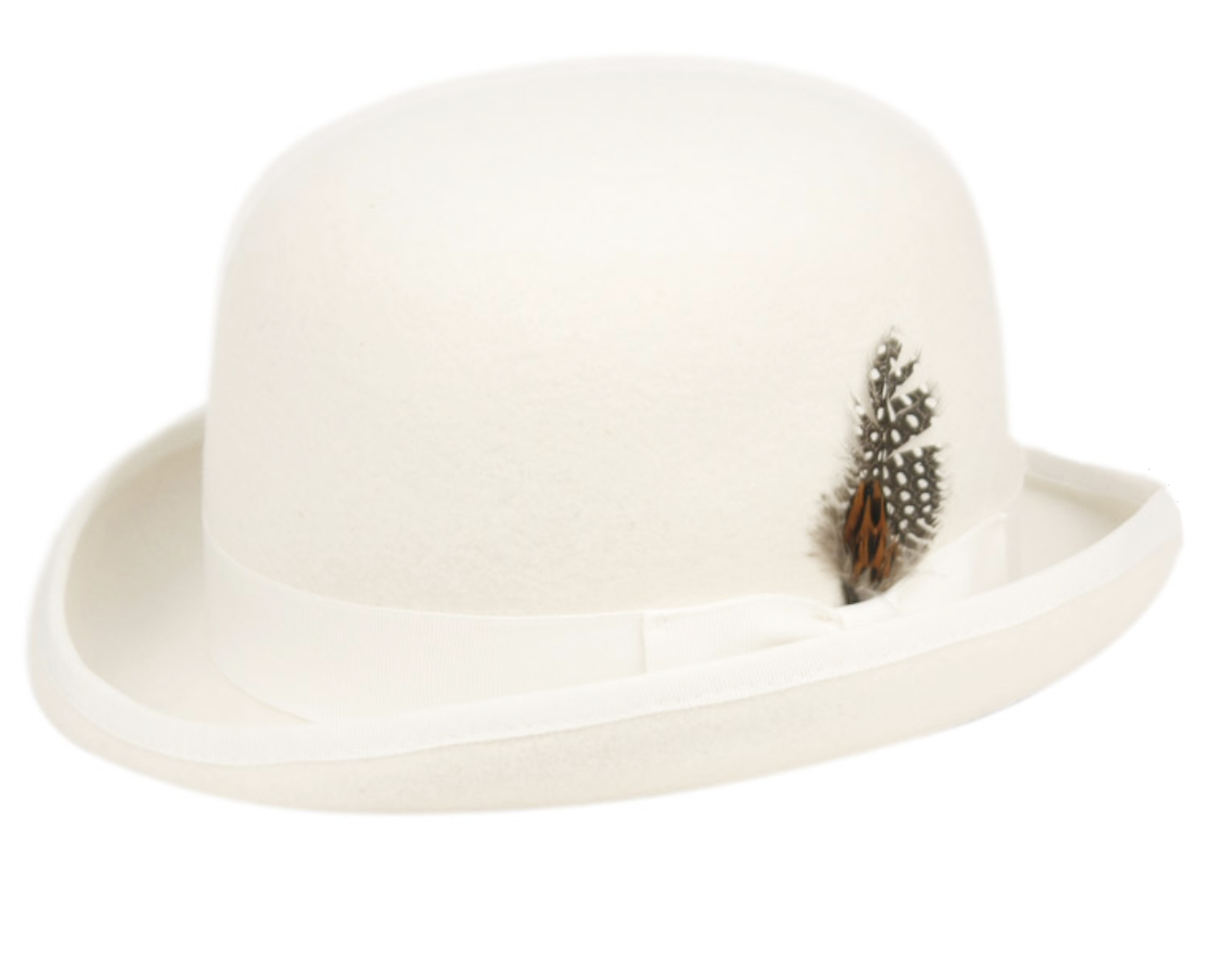 Men's Round Crown Bowler Stiff Wool Felt Derby Fedora Hats with Feather L64