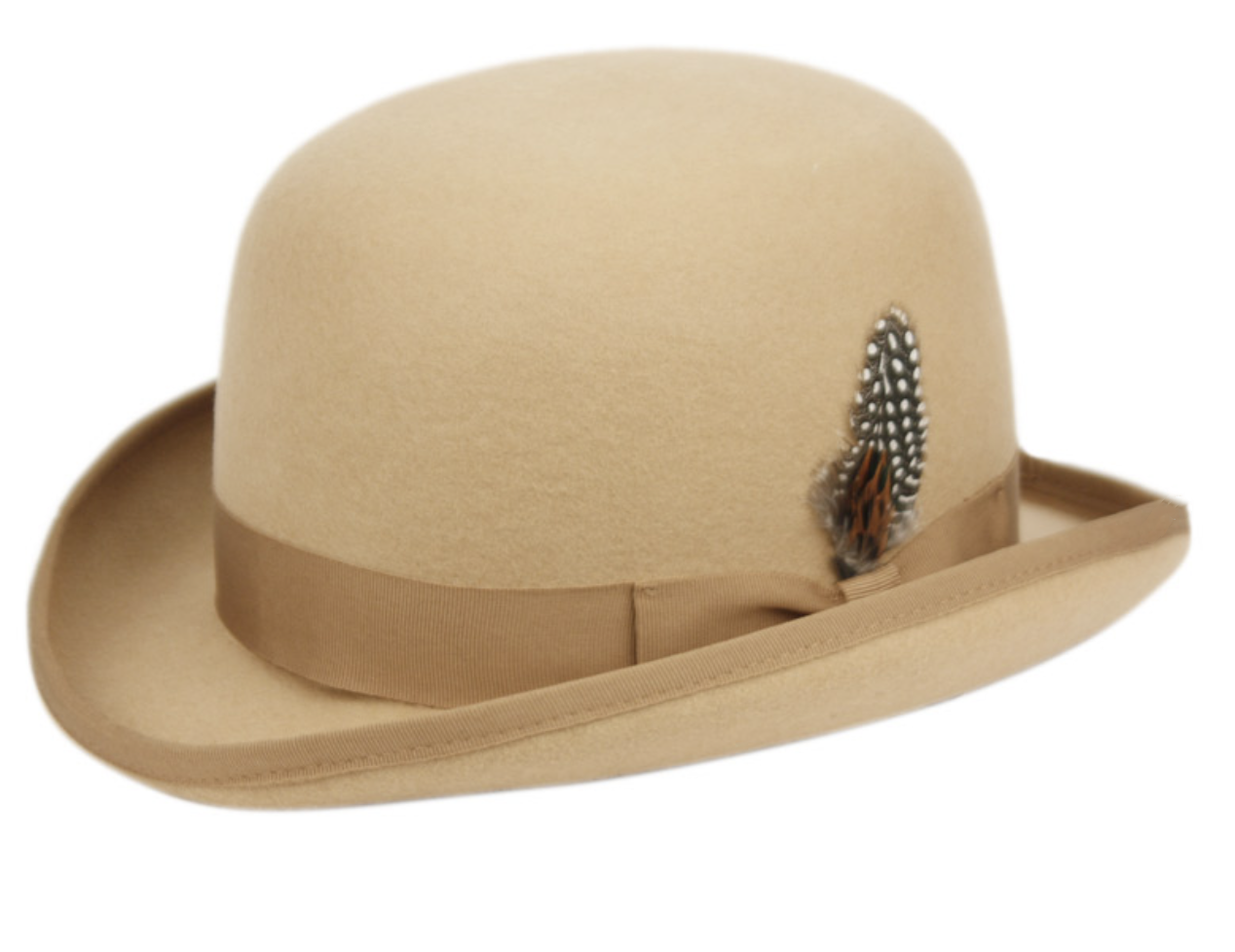 Round Crown Bowler Felt Stiff Fedora Derby Hats With Grosgrain Band L64