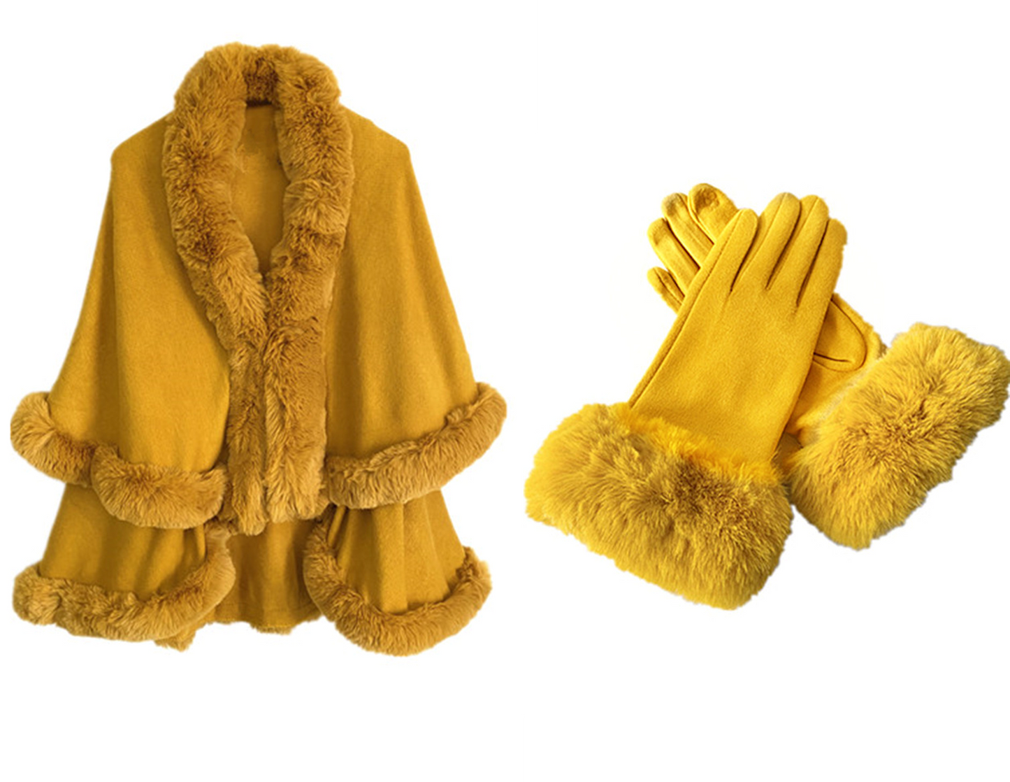 Women's Faux Fur Double Layer Poncho LP801