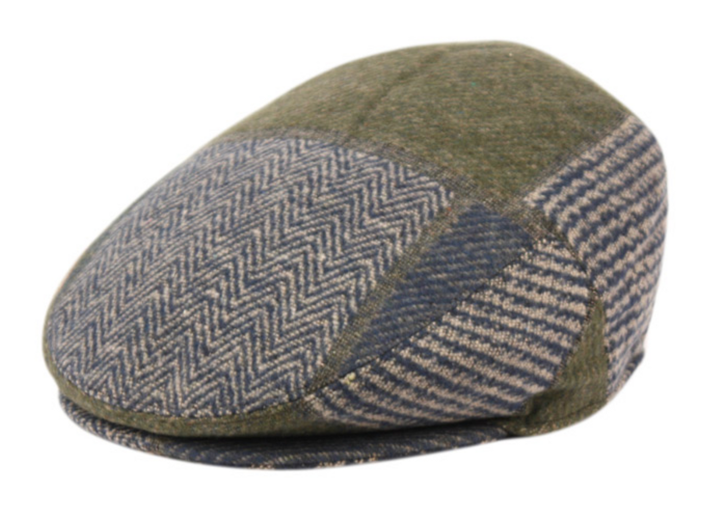 Men's Narrow Fit Tweed Herringbone Wool Patch Work Plaid Ivy Caps W/Cloth Fabric Lining
