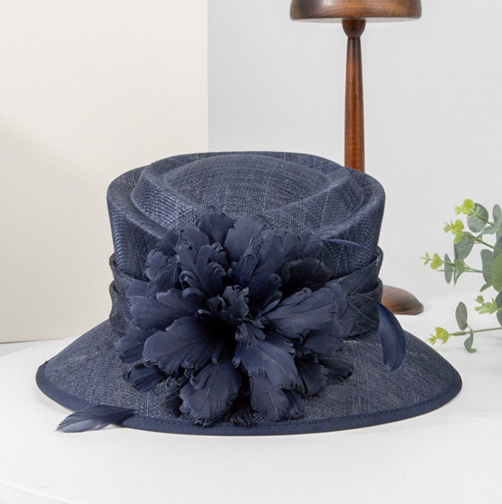 Small Brim Classic Dressy Hat with Feather Flower