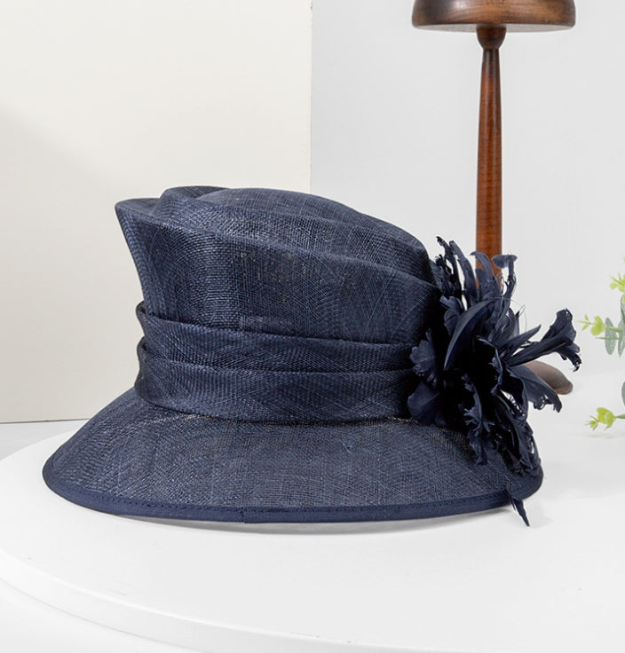 Small Brim Classic Dressy Hat with Feather Flower