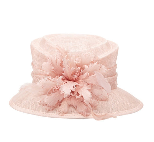 Small Brim Classic Dressy Hat with Feather Flower