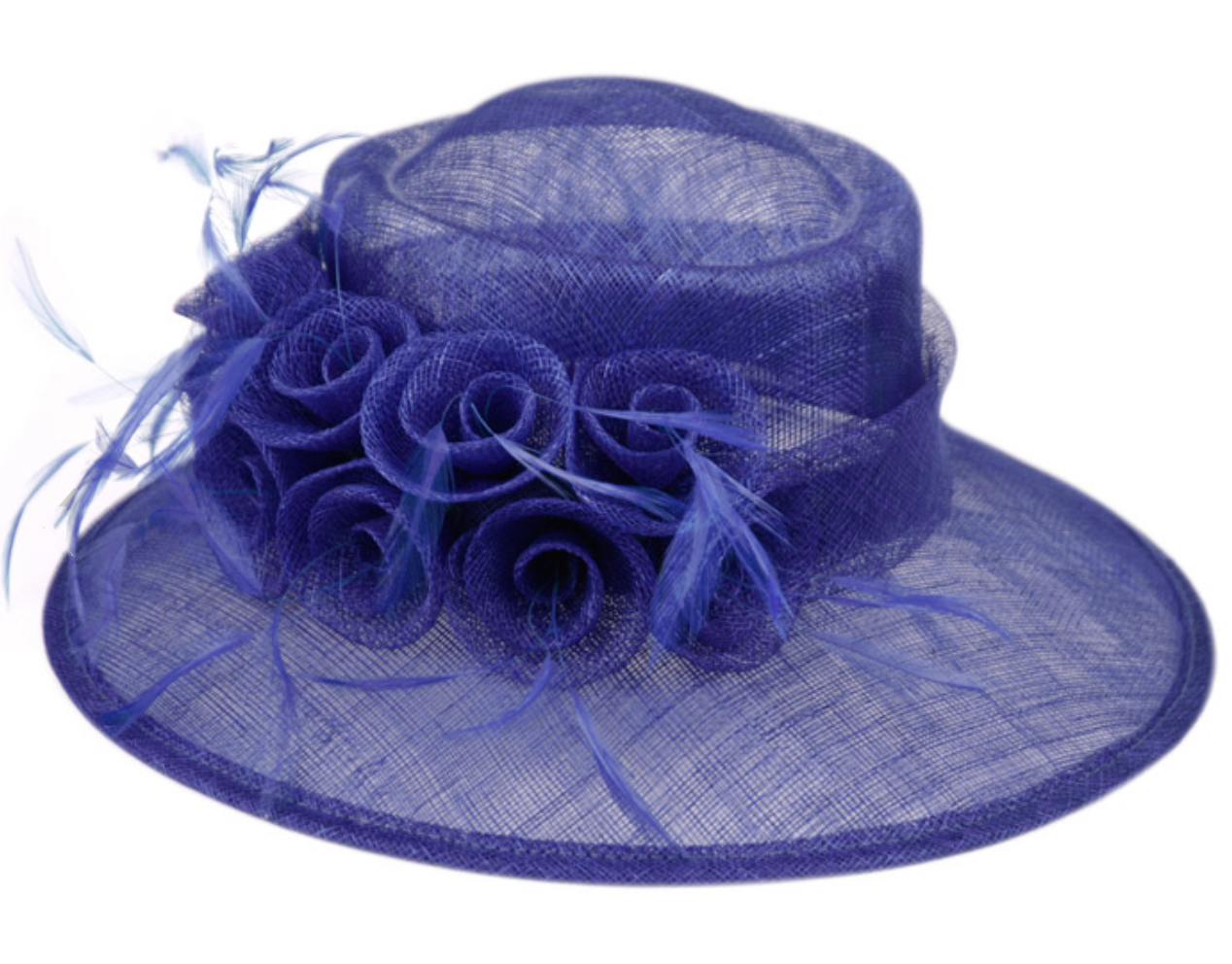 Women's Wider Brim Sinamay Church Derby Hat Flower Feather Trim with adjustable drawstring L62900