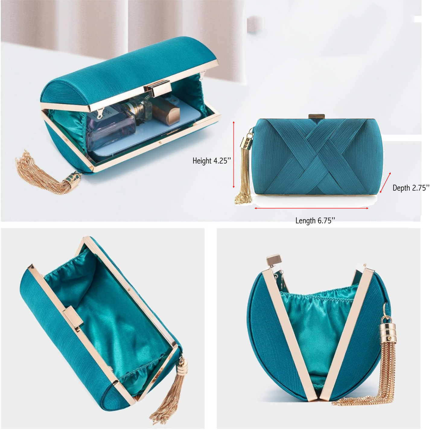 Hard Shell Evening Party Solid Color Bags for Women Satin Purses Wedding Bag 11001