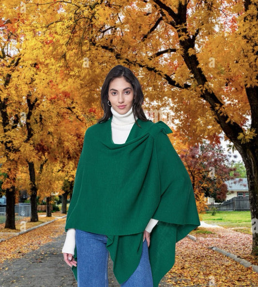 Women's Solid Color Knitted Ruana Poncho Wraps with Shoulder Strap